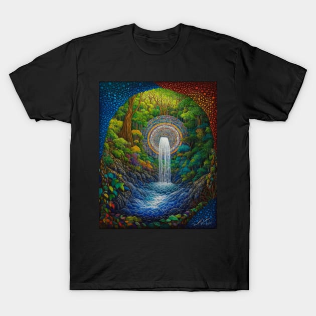 Rhythm of Renewal: Embracing the Life-Force of Waterfall Art T-Shirt by Rolling Reality